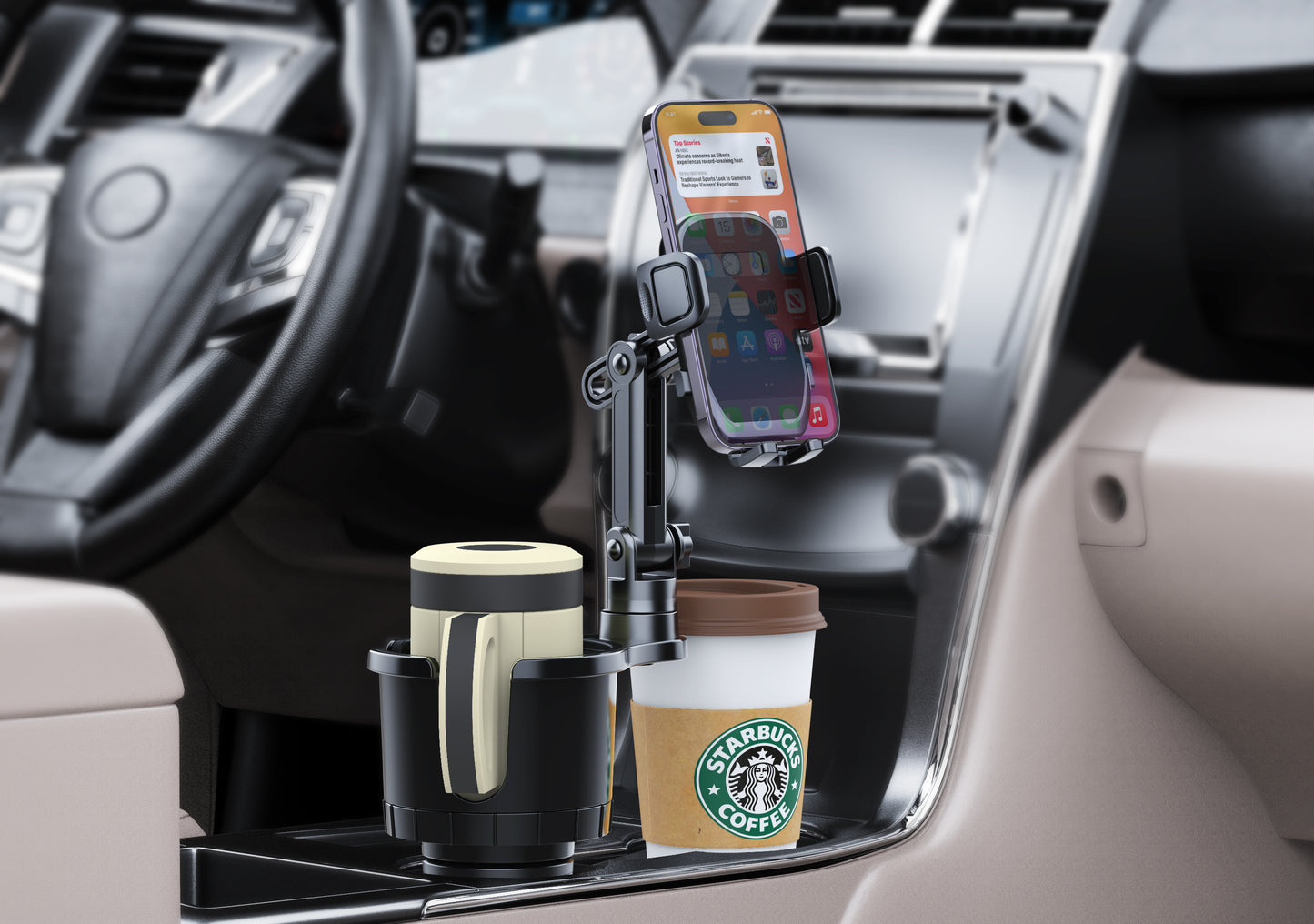 Mocalz Phantom EK Adjustable Car Mount with Cup Holder, Universal Adjustable Car Cup Holder Expander Compatible with 4-7 inch iPhone, Samsung, Google, Huawei, LG, Sony, Nokia Smartphones