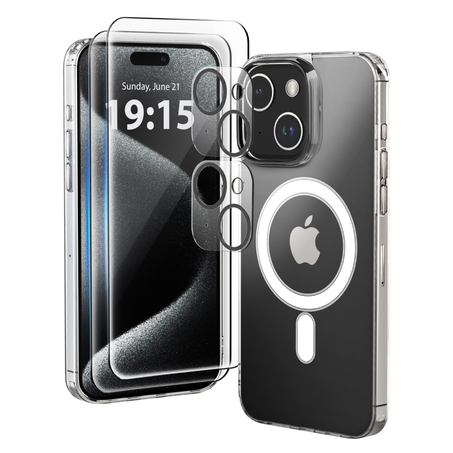 Mocalz Protector Series II Designed for iPhone 14 Plus Case, [Clear] 5 in 1 [Non Yellowing] Case with 2X Tempered Glass Screen and 2X Camera Lens Protectors, Shockproof and Air-Guard Corners (Clear MagSafe)