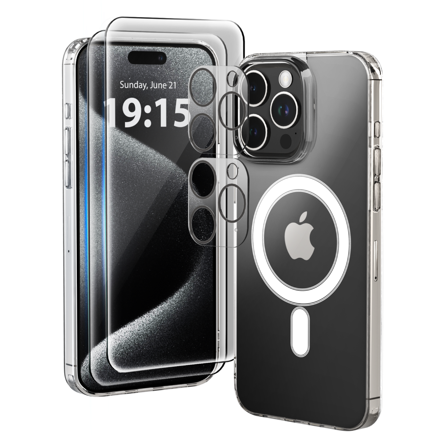 Mocalz Protector Series II Designed for iPhone 14 Pro Max Case, [Clear] 5 in 1 [Non Yellowing] Case with 2X Tempered Glass Screen and 2X Camera Lens Protectors, Shockproof and Air-Guard Corners (Clear MagSafe)