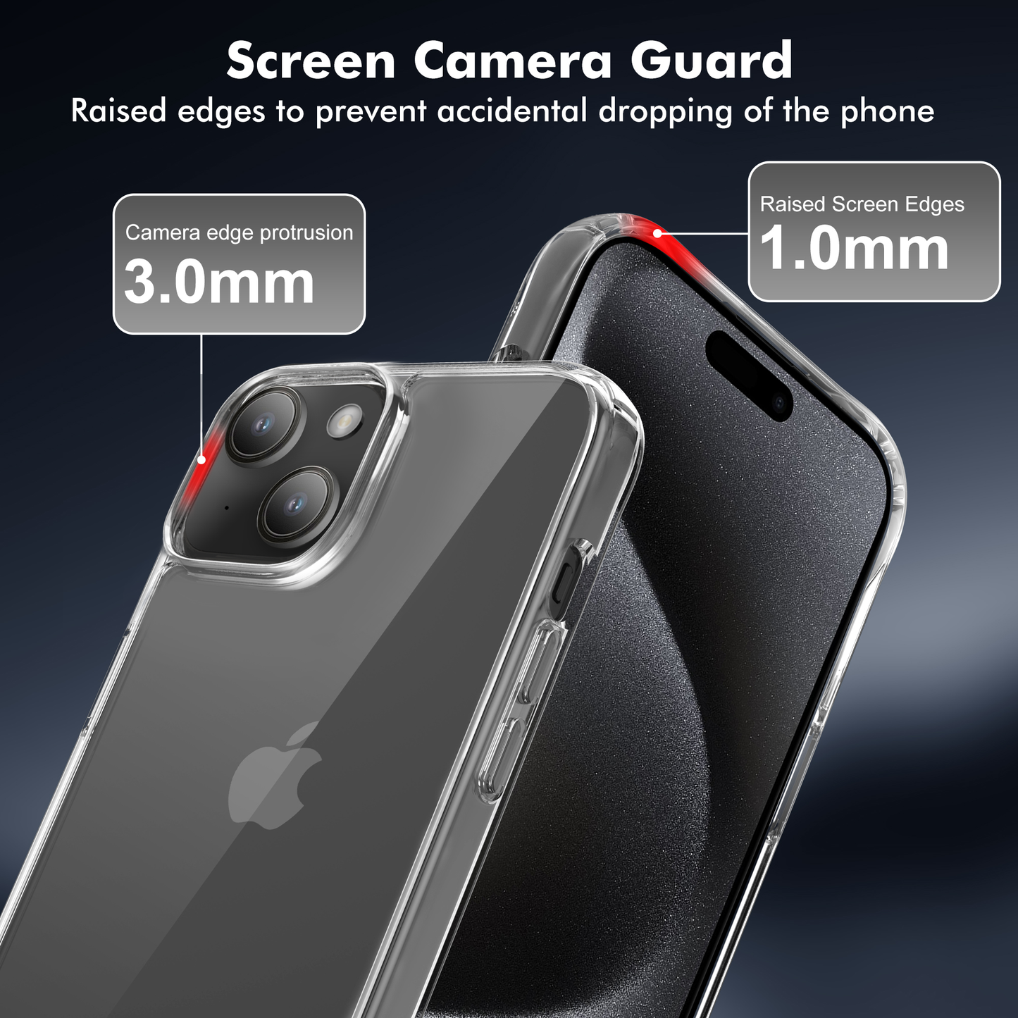 Mocalz Protector Series II Designed for iPhone 15 Plus Case, [Clear] 5 in 1 [Non Yellowing] Case with 2X Tempered Glass Screen and 2X Camera Lens Protectors, Shockproof and Air-Guard Corners (Clear Non MagSafe)