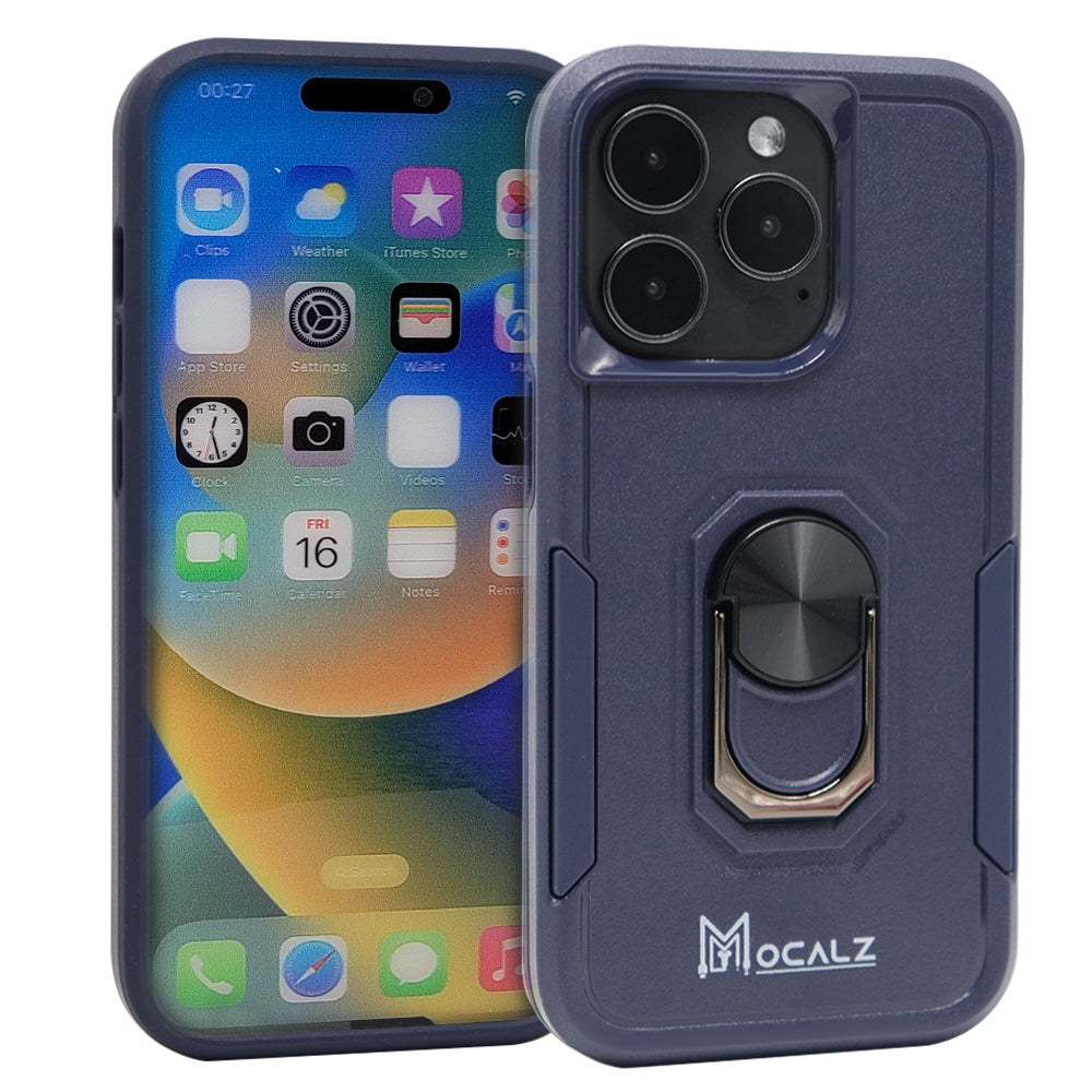 Mocalz Defender Series II Shockproof Dual Layer Protective Cover with 360° Rotate Metal Ring Holder for iPhone 14 Pro | Cellphone Defender for iPhone 14 Pro