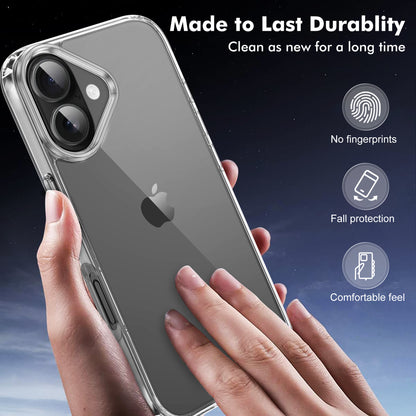 Mocalz Protector Series II Case Designed for iPhone 16, [Clear] 5 in 1 [Non Yellowing] Case with 2X Tempered Glass Screen and 2X Camera Lens Protectors, Shockproof and Air-Guard Corners