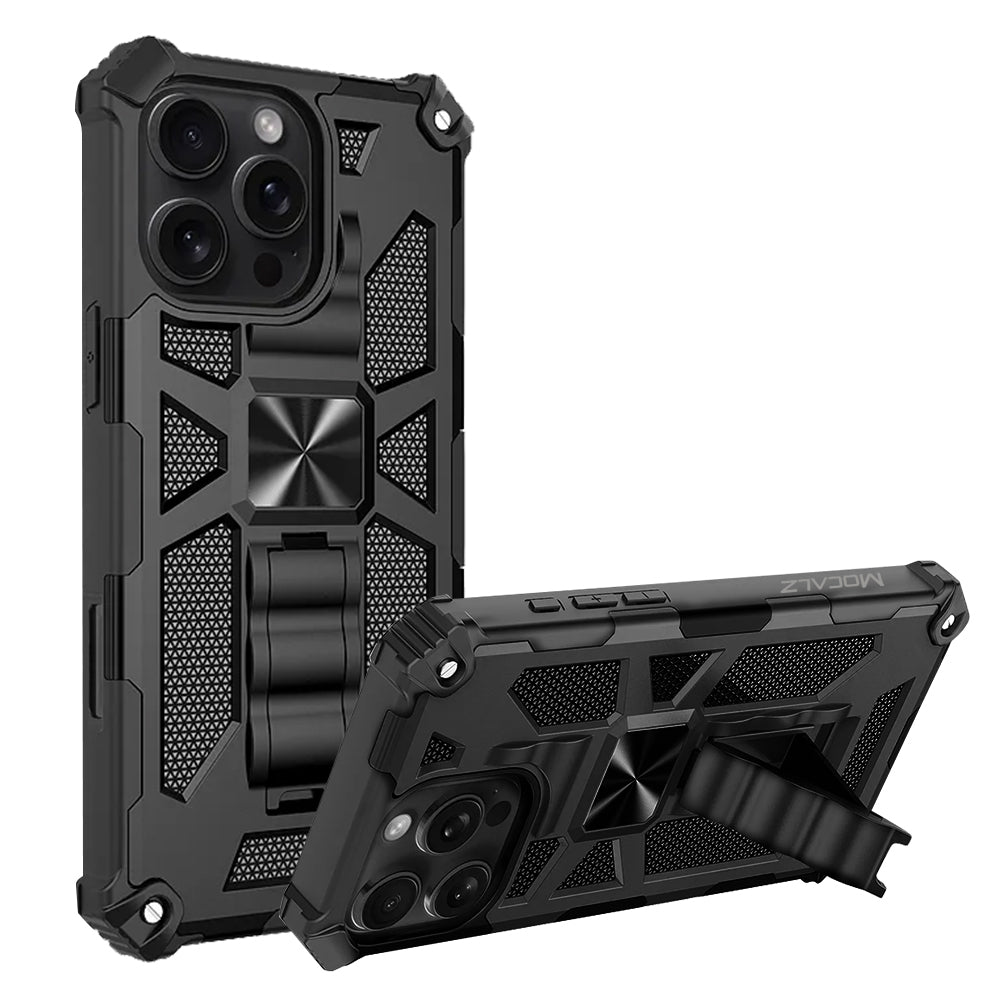 Mocalz Defender Series I Dual Layer Protective iPhone 15 Pro Max Case with Metal Kickstand | Rugged, Drop-Tested, Shockproof Mobile Cover for iPhone 15 ProMax