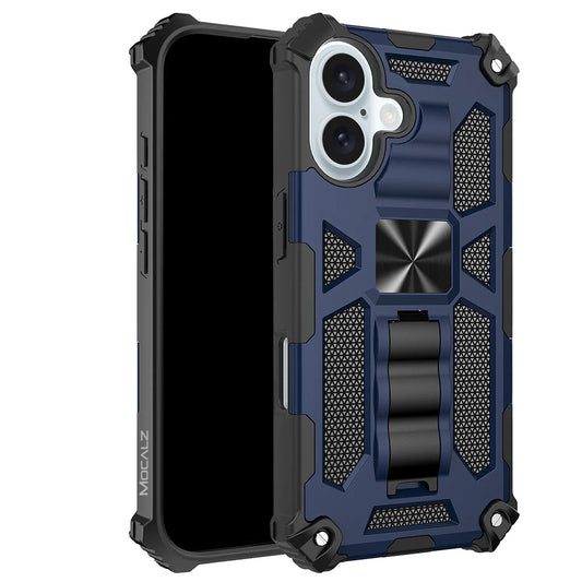 Mocalz Defender Series I Dual Layer Protective iPhone 16 Case with Metal Kickstand | Rugged, Drop-Tested, Shockproof Mobile Cover for iPhone 16