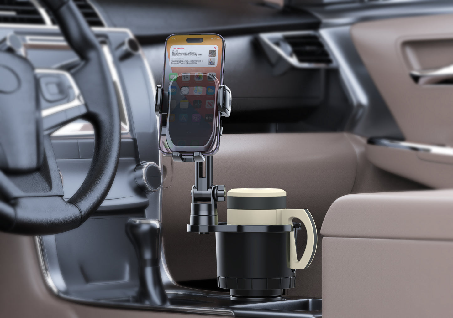 Mocalz Phantom EK Adjustable Car Mount with Cup Holder, Universal Adjustable Car Cup Holder Expander Compatible with 4-7 inch iPhone, Samsung, Google, Huawei, LG, Sony, Nokia Smartphones